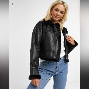 ASOS DESIGN Cropped Faux Fur Lined Aviator Jacket